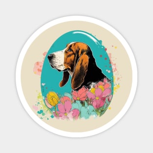 Basset Hound Spring Retro Floral Watercolor Painting Dog Lover Art Magnet